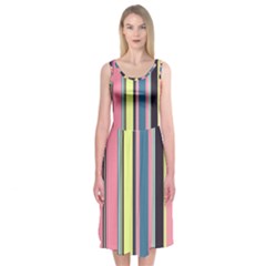 Seamless Colorful Stripes Pattern Background Wallpaper Midi Sleeveless Dress by Simbadda