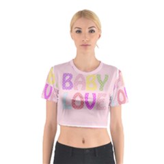 Pink Baby Love Text In Colorful Polka Dots Cotton Crop Top by Simbadda