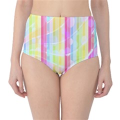Colorful Abstract Stripes Circles And Waves Wallpaper Background High-waist Bikini Bottoms by Simbadda