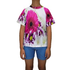 Pink Purple And White Flower Bouquet Kids  Short Sleeve Swimwear by Simbadda