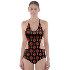 Dollar Sign Graphic Pattern Cut-out One Piece Swimsuit by dflcprintsclothing