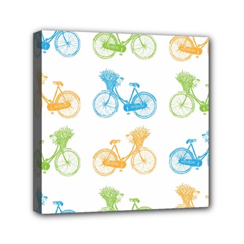 Vintage Bikes With Basket Of Flowers Colorful Wallpaper Background Illustration Mini Canvas 6  X 6  by Simbadda