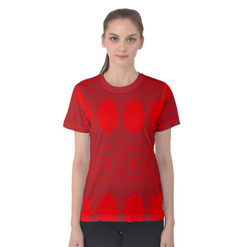 Red Flowers Velvet Flower Pattern Women s Cotton Tee by Simbadda