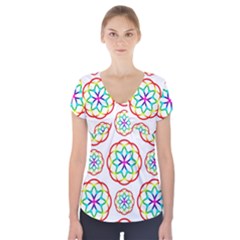 Geometric Circles Seamless Rainbow Colors Geometric Circles Seamless Pattern On White Background Short Sleeve Front Detail Top by Simbadda