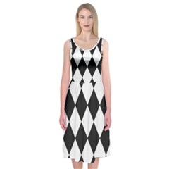 Broken Chevron Wave Black White Midi Sleeveless Dress by Mariart