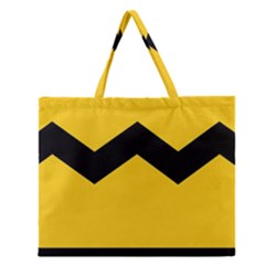 Chevron Wave Yellow Black Line Zipper Large Tote Bag by Mariart