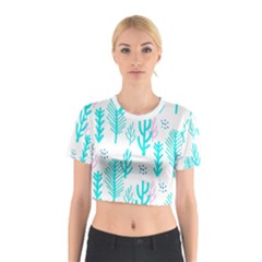 Forest Drop Blue Pink Polka Circle Cotton Crop Top by Mariart