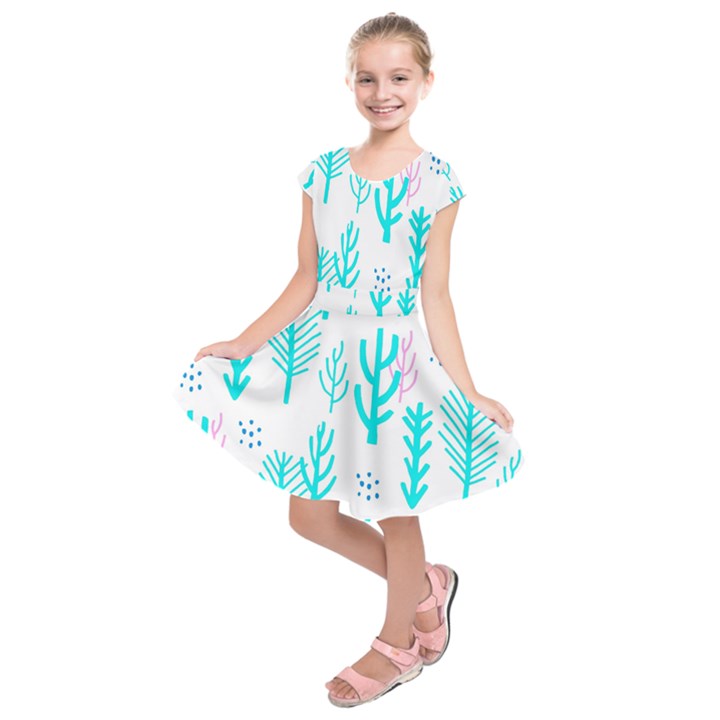 Forest Drop Blue Pink Polka Circle Kids  Short Sleeve Dress