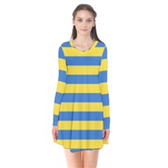 Horizontal Blue Yellow Line Flare Dress by Mariart