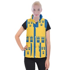 King Queen Crown Blue Yellow Women s Button Up Puffer Vest by Mariart