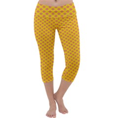 Polka Dot Orange Yellow Capri Yoga Leggings by Mariart