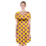 Polka Dot Purple Yellow Short Sleeve V-neck Flare Dress