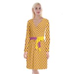Polka Dot Purple Yellow Long Sleeve Velvet Front Wrap Dress