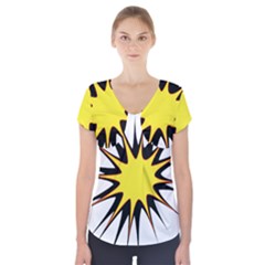 Spot Star Yellow Black White Short Sleeve Front Detail Top by Mariart