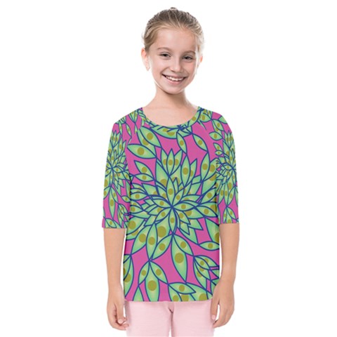 Big Growth Abstract Floral Texture Kids  Quarter Sleeve Raglan Tee by Simbadda