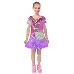 Abstract Design With Hummingbirds Kids  Short Sleeve Velvet Dress