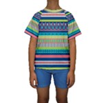 Aztec Triangle Chevron Wave Plaid Circle Color Rainbow Kids  Short Sleeve Swimwear