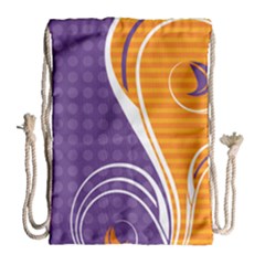 Leaf Polka Dot Purple Orange Drawstring Bag (large) by Mariart