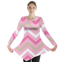 Pink Red White Grey Chevron Wave Long Sleeve Tunic  by Mariart