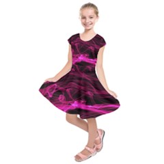 Abstract Pink Smoke On A Black Background Kids  Short Sleeve Dress