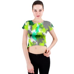 Abstract Watercolor Background Wallpaper Of Watercolor Splashes Green Hues Crew Neck Crop Top