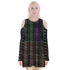 Multicolor Pattern Digital Computer Graphic Velvet Long Sleeve Shoulder Cutout Dress