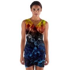 Abstract Background Wrap Front Bodycon Dress