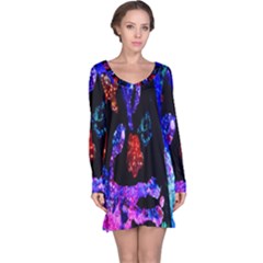 Grunge Abstract In Black Grunge Effect Layered Images Of Texture And Pattern In Pink Black Blue Red Long Sleeve Nightdress