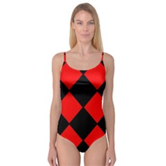 Red Black Square Pattern Camisole Leotard 