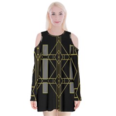 Simple Art Deco Style Art Pattern Velvet Long Sleeve Shoulder Cutout Dress by Nexatart