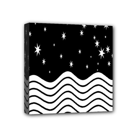 Black And White Waves And Stars Abstract Backdrop Clipart Mini Canvas 4  X 4  by Nexatart