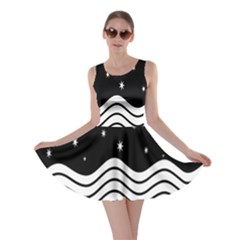 Black And White Waves And Stars Abstract Backdrop Clipart Skater Dress by Nexatart