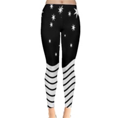 Black And White Waves And Stars Abstract Backdrop Clipart Leggings  by Nexatart