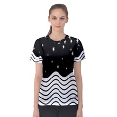 Black And White Waves And Stars Abstract Backdrop Clipart Women s Sport Mesh Tee