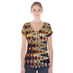 Bright Yellow And Black Abstract Short Sleeve Front Detail Top