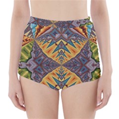 Kaleidoscopic Pattern Colorful Kaleidoscopic Pattern With Fabric Texture High-waisted Bikini Bottoms by Nexatart