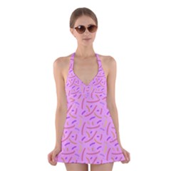 Confetti Background Pattern Pink Purple Yellow On Pink Background Halter Swimsuit Dress by Nexatart