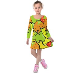 Digitally Created Funky Fruit Wallpaper Kids  Long Sleeve Velvet Dress