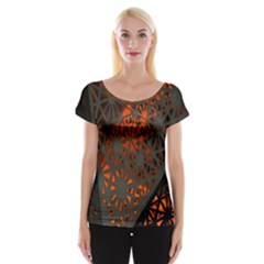 Abstract Lighted Wallpaper Of A Metal Starburst Grid With Orange Back Lighting Women s Cap Sleeve Top