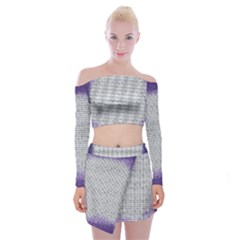 Purple Square Frame With Mosaic Pattern Off Shoulder Top With Skirt Set
