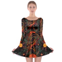 Fractal Wallpaper With Dancing Planets On Black Background Long Sleeve Skater Dress