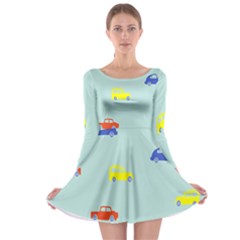 Car Yellow Blue Orange Long Sleeve Skater Dress by Mariart