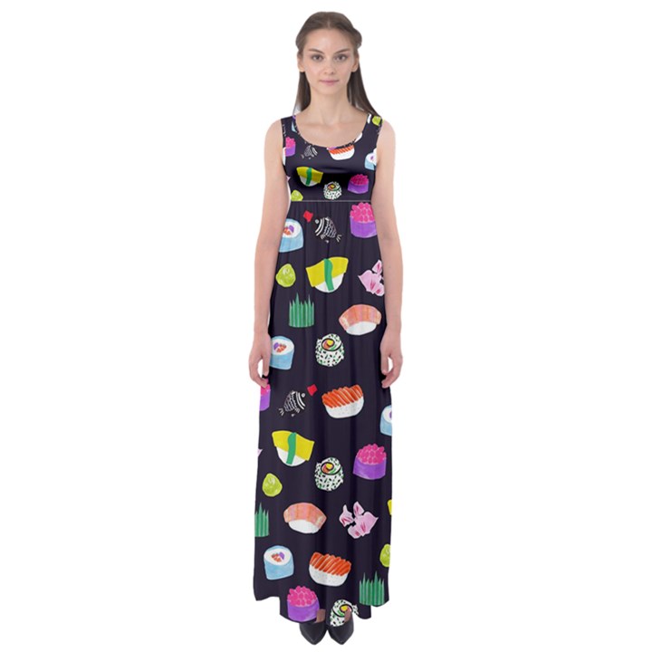 Japanese Food Sushi Fish Empire Waist Maxi Dress