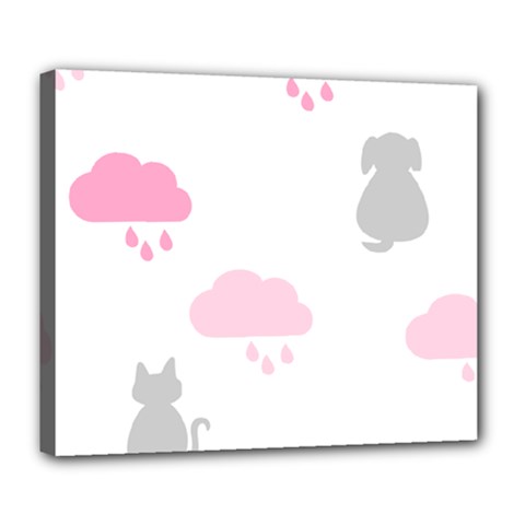 Raining Cats Dogs White Pink Cloud Rain Deluxe Canvas 24  X 20   by Mariart