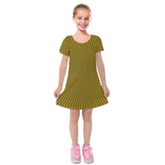 Stripy Starburst Effect Light Orange Green Line Kids  Short Sleeve Velvet Dress by Mariart