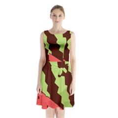 Watermelon Slice Red Green Fruite Circle Sleeveless Chiffon Waist Tie Dress by Mariart