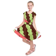 Watermelon Slice Red Green Fruite Circle Kids  Short Sleeve Dress by Mariart