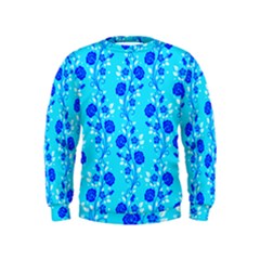 Vertical Floral Rose Flower Blue Kids  Sweatshirt by Mariart