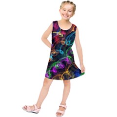 Rainbow Ribbon Swirls Digitally Created Colourful Kids  Tunic Dress by Nexatart