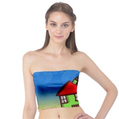 Colorful Illustration Of A Doodle House Tube Top by Nexatart